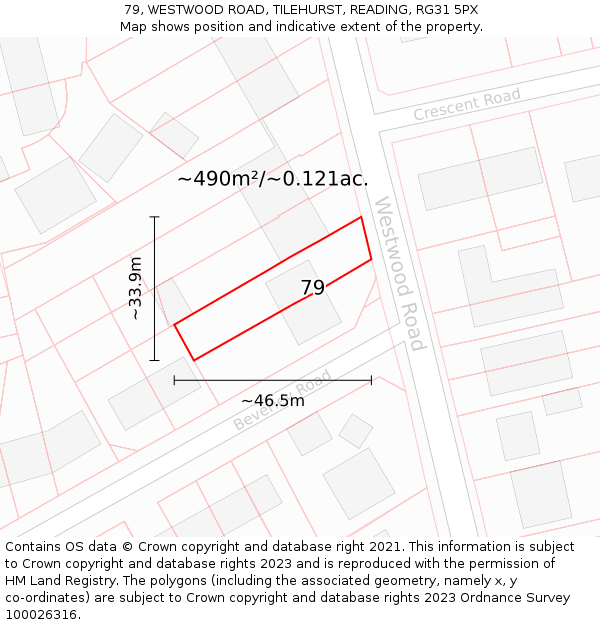 79, WESTWOOD ROAD, TILEHURST, READING, RG31 5PX: Plot and title map