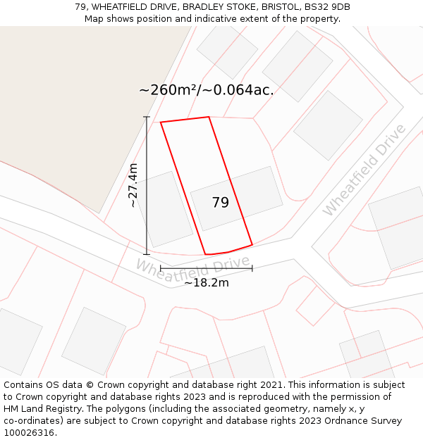 79, WHEATFIELD DRIVE, BRADLEY STOKE, BRISTOL, BS32 9DB: Plot and title map