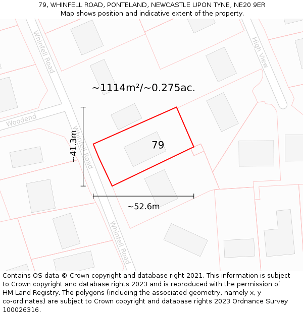 79, WHINFELL ROAD, PONTELAND, NEWCASTLE UPON TYNE, NE20 9ER: Plot and title map