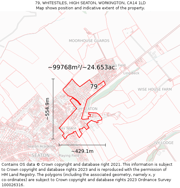 79, WHITESTILES, HIGH SEATON, WORKINGTON, CA14 1LD: Plot and title map
