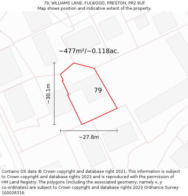 79, WILLIAMS LANE, FULWOOD, PRESTON, PR2 9UF: Plot and title map