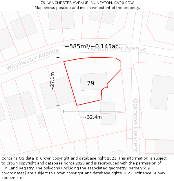 79, WINCHESTER AVENUE, NUNEATON, CV10 0DW: Plot and title map