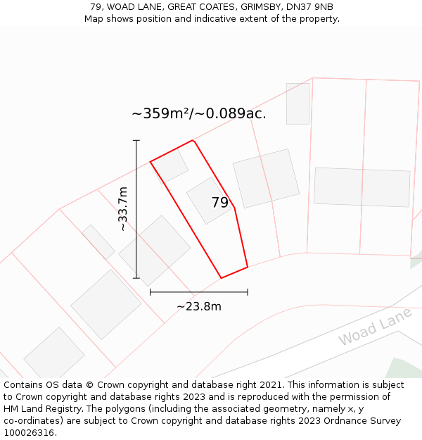 79, WOAD LANE, GREAT COATES, GRIMSBY, DN37 9NB: Plot and title map