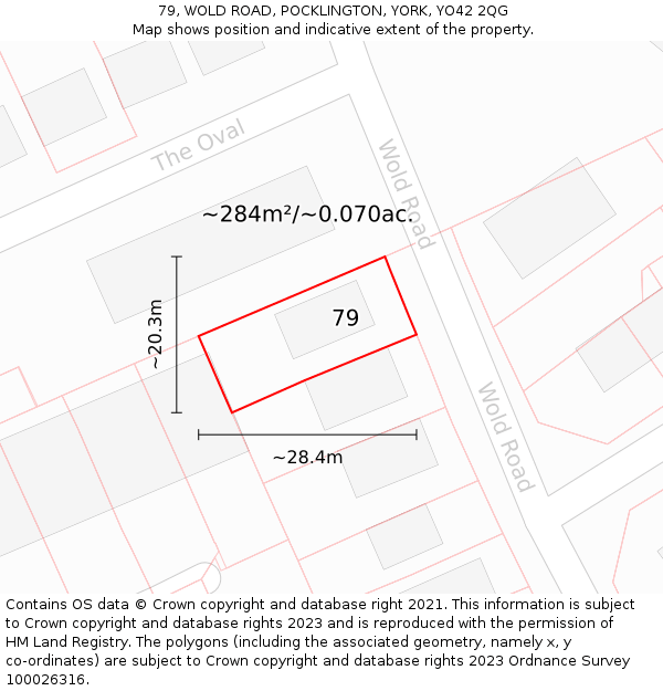 79, WOLD ROAD, POCKLINGTON, YORK, YO42 2QG: Plot and title map