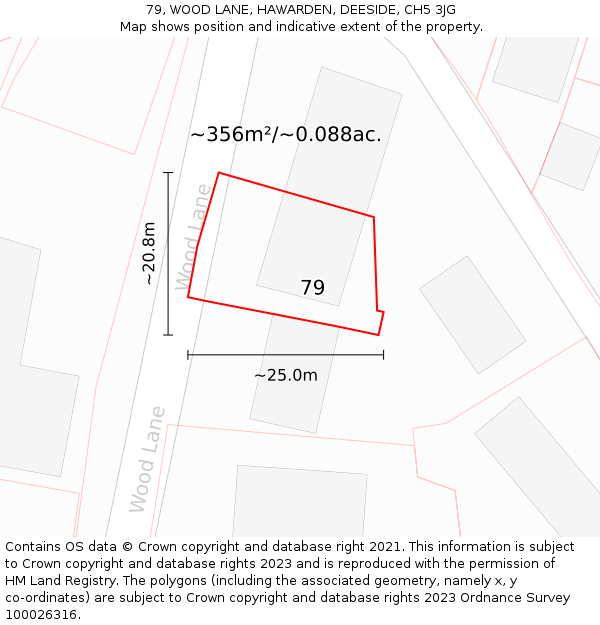 79, WOOD LANE, HAWARDEN, DEESIDE, CH5 3JG: Plot and title map