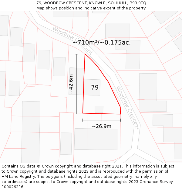 79, WOODROW CRESCENT, KNOWLE, SOLIHULL, B93 9EQ: Plot and title map