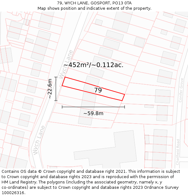 79, WYCH LANE, GOSPORT, PO13 0TA: Plot and title map