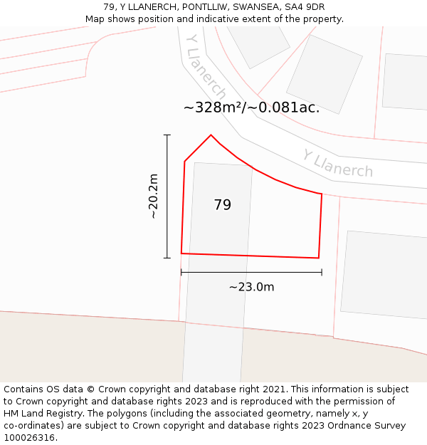 79, Y LLANERCH, PONTLLIW, SWANSEA, SA4 9DR: Plot and title map