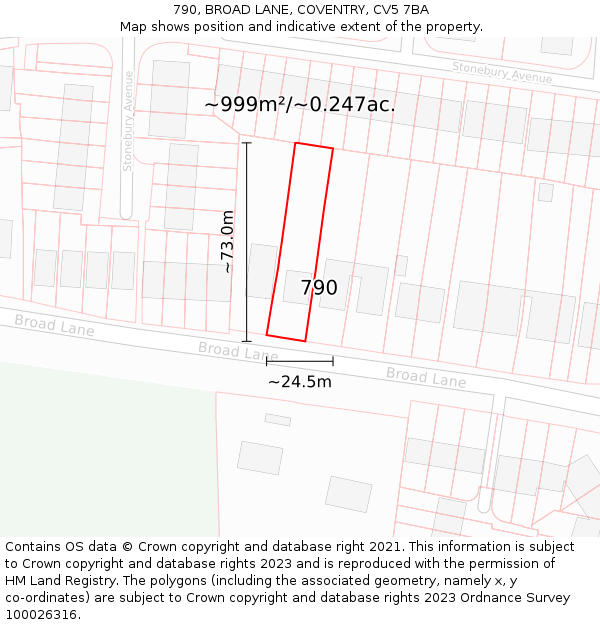 790, BROAD LANE, COVENTRY, CV5 7BA: Plot and title map