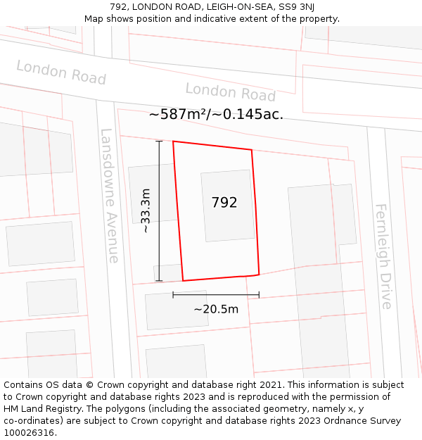 792, LONDON ROAD, LEIGH-ON-SEA, SS9 3NJ: Plot and title map