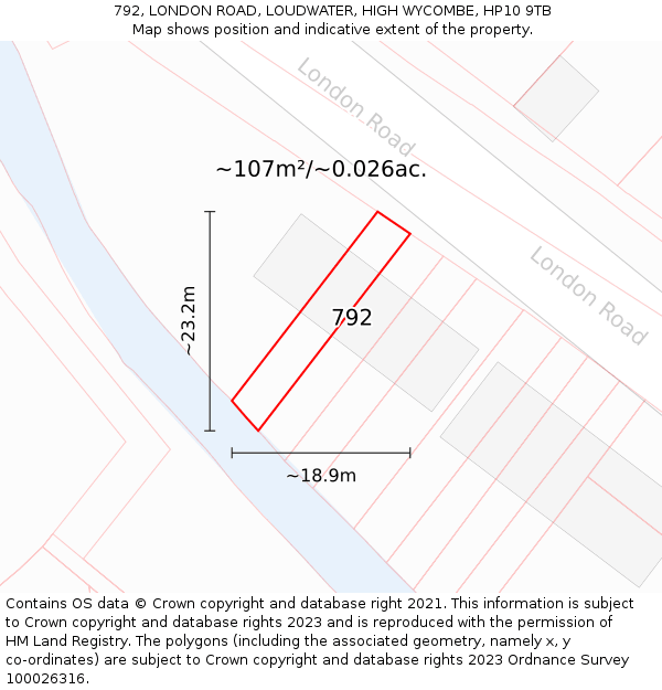 792, LONDON ROAD, LOUDWATER, HIGH WYCOMBE, HP10 9TB: Plot and title map