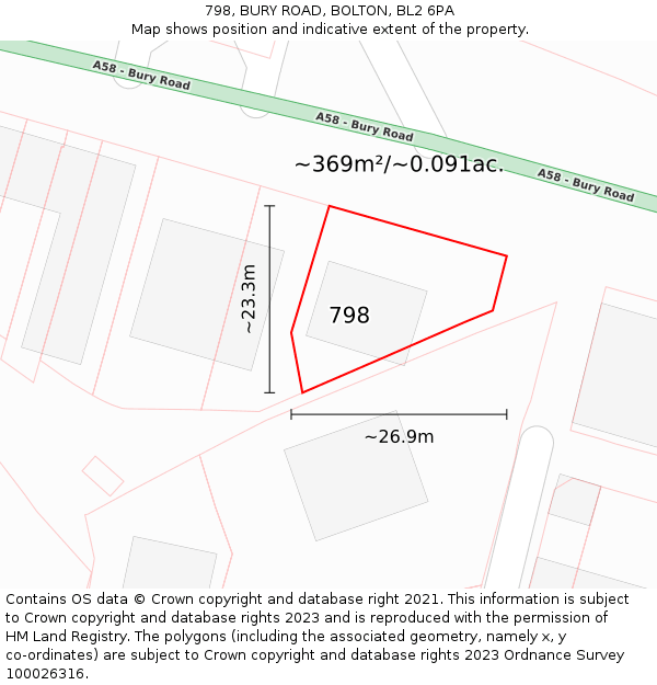 798, BURY ROAD, BOLTON, BL2 6PA: Plot and title map