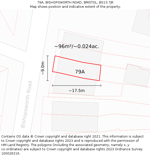 79A, BISHOPSWORTH ROAD, BRISTOL, BS13 7JR: Plot and title map