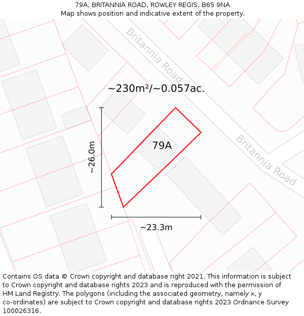 79A, BRITANNIA ROAD, ROWLEY REGIS, B65 9NA: Plot and title map