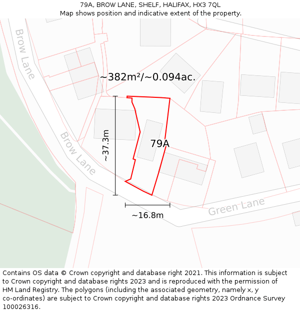 79A, BROW LANE, SHELF, HALIFAX, HX3 7QL: Plot and title map