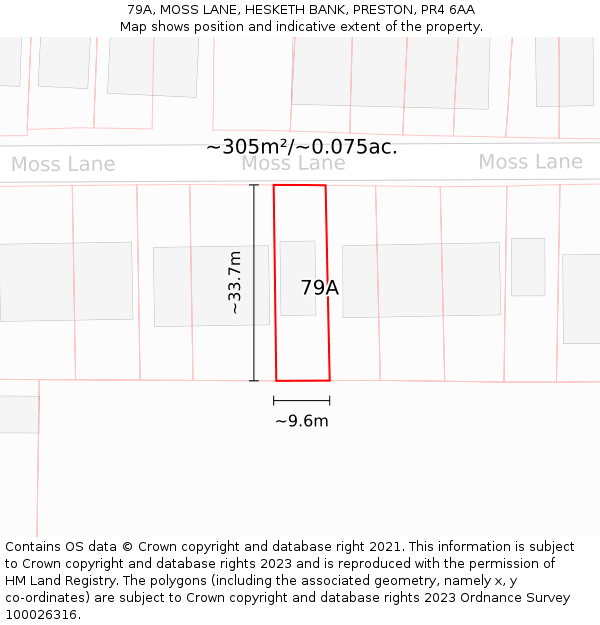 79A, MOSS LANE, HESKETH BANK, PRESTON, PR4 6AA: Plot and title map