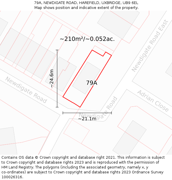 79A, NEWDIGATE ROAD, HAREFIELD, UXBRIDGE, UB9 6EL: Plot and title map