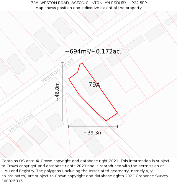 79A, WESTON ROAD, ASTON CLINTON, AYLESBURY, HP22 5EP: Plot and title map