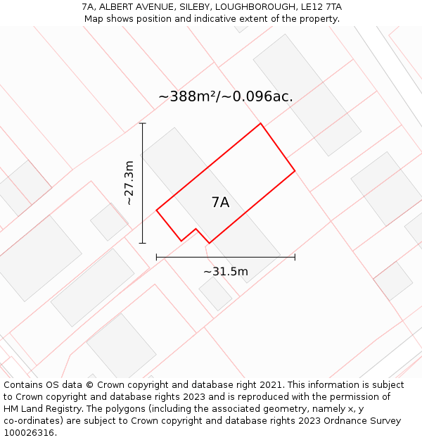 7A, ALBERT AVENUE, SILEBY, LOUGHBOROUGH, LE12 7TA: Plot and title map