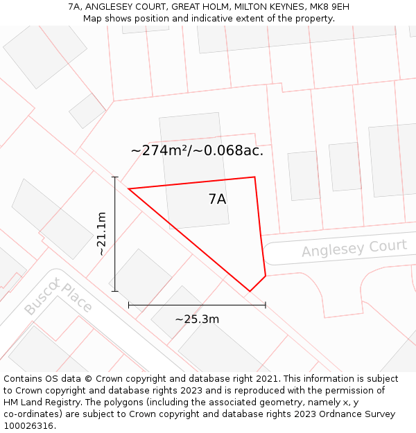 7A, ANGLESEY COURT, GREAT HOLM, MILTON KEYNES, MK8 9EH: Plot and title map