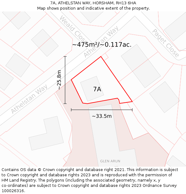 7A, ATHELSTAN WAY, HORSHAM, RH13 6HA: Plot and title map