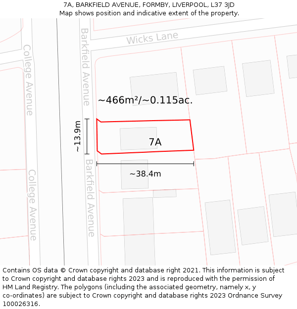 7A, BARKFIELD AVENUE, FORMBY, LIVERPOOL, L37 3JD: Plot and title map