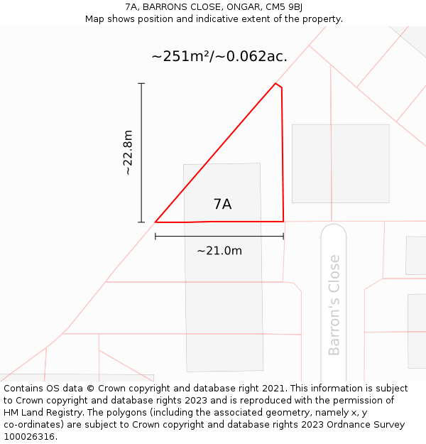 7A, BARRONS CLOSE, ONGAR, CM5 9BJ: Plot and title map