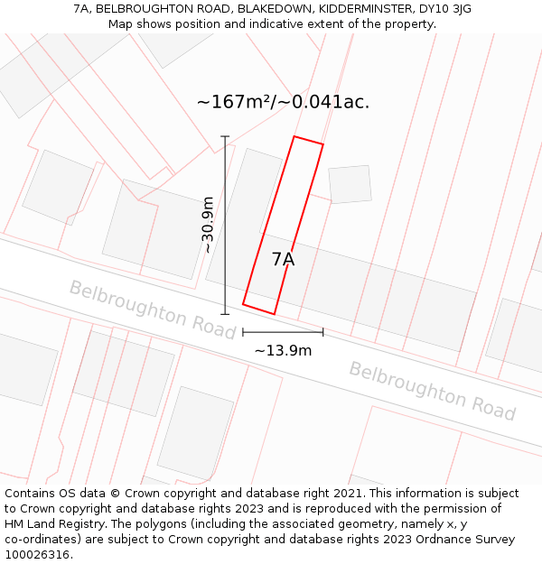 7A, BELBROUGHTON ROAD, BLAKEDOWN, KIDDERMINSTER, DY10 3JG: Plot and title map