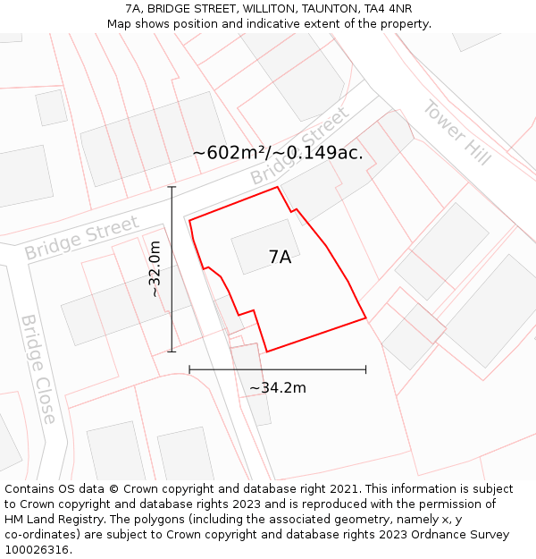 7A, BRIDGE STREET, WILLITON, TAUNTON, TA4 4NR: Plot and title map