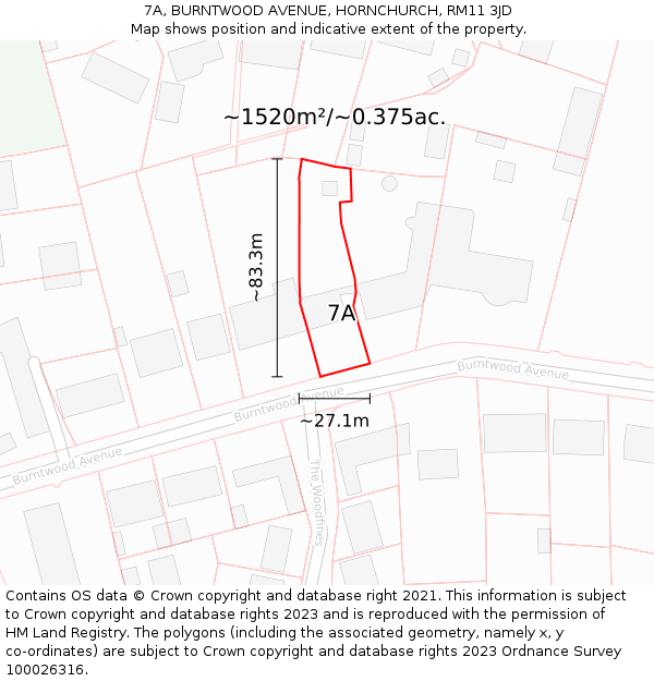 7A, BURNTWOOD AVENUE, HORNCHURCH, RM11 3JD: Plot and title map