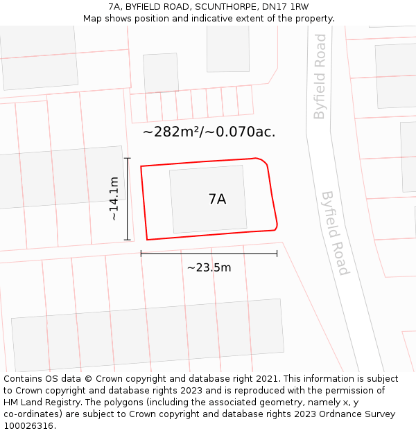 7A, BYFIELD ROAD, SCUNTHORPE, DN17 1RW: Plot and title map