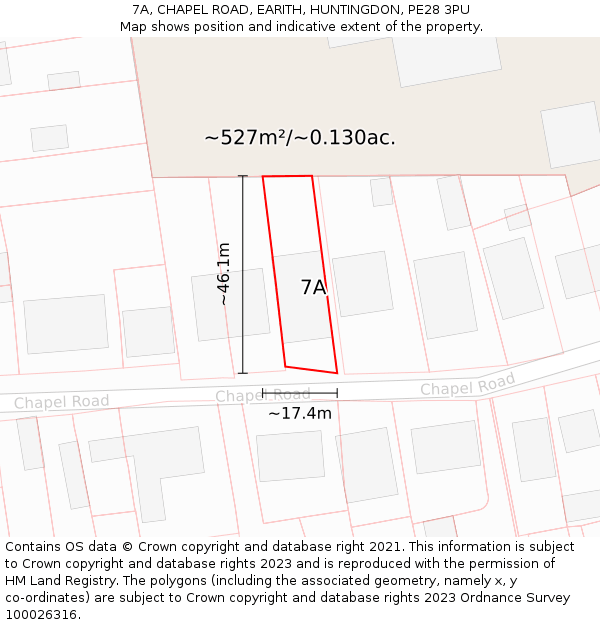 7A, CHAPEL ROAD, EARITH, HUNTINGDON, PE28 3PU: Plot and title map