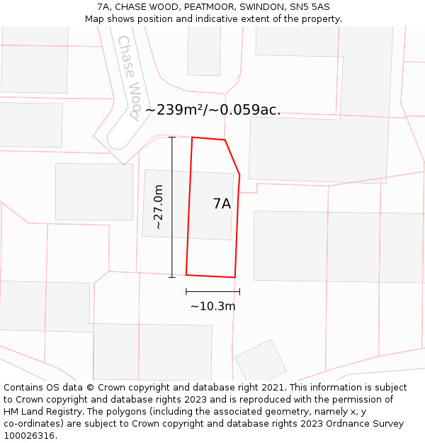 7A, CHASE WOOD, PEATMOOR, SWINDON, SN5 5AS: Plot and title map