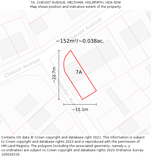 7A, CHEVIOT AVENUE, MELTHAM, HOLMFIRTH, HD9 4DW: Plot and title map