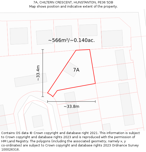 7A, CHILTERN CRESCENT, HUNSTANTON, PE36 5DB: Plot and title map