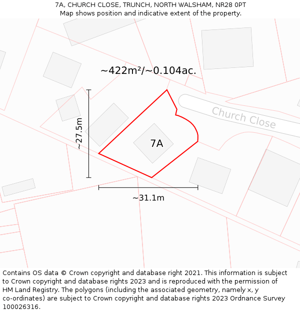 7A, CHURCH CLOSE, TRUNCH, NORTH WALSHAM, NR28 0PT: Plot and title map