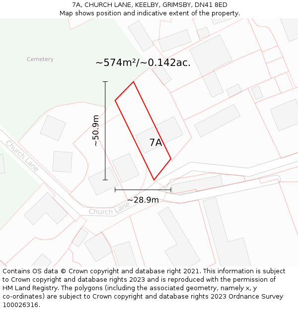 7A, CHURCH LANE, KEELBY, GRIMSBY, DN41 8ED: Plot and title map