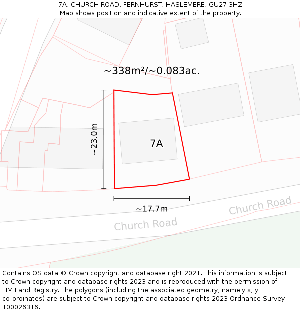 7A, CHURCH ROAD, FERNHURST, HASLEMERE, GU27 3HZ: Plot and title map