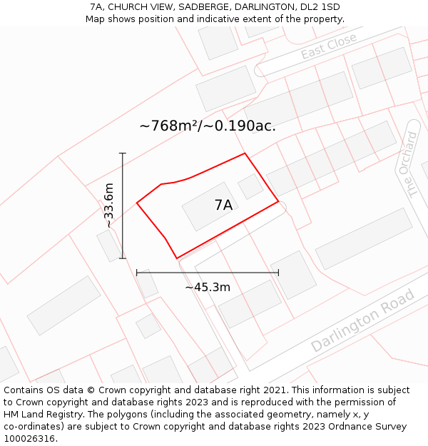 7A, CHURCH VIEW, SADBERGE, DARLINGTON, DL2 1SD: Plot and title map