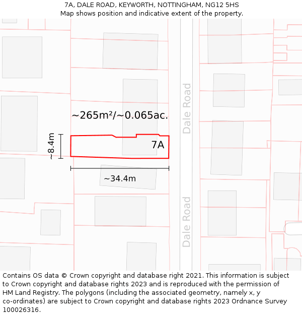 7A, DALE ROAD, KEYWORTH, NOTTINGHAM, NG12 5HS: Plot and title map