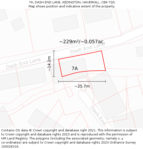 7A, DASH END LANE, KEDINGTON, HAVERHILL, CB9 7QS: Plot and title map