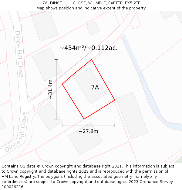 7A, DINCE HILL CLOSE, WHIMPLE, EXETER, EX5 2TE: Plot and title map