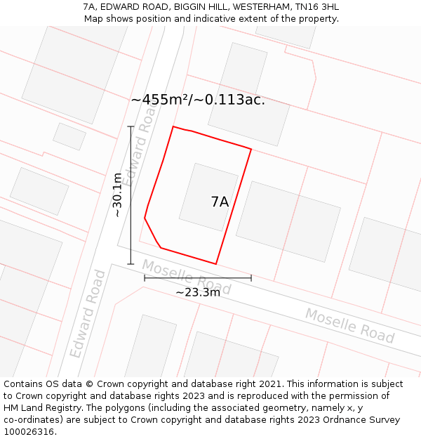 7A, EDWARD ROAD, BIGGIN HILL, WESTERHAM, TN16 3HL: Plot and title map