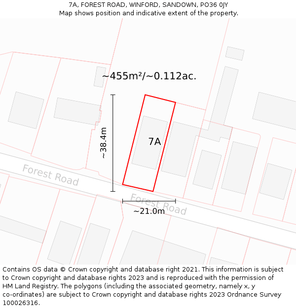 7A, FOREST ROAD, WINFORD, SANDOWN, PO36 0JY: Plot and title map