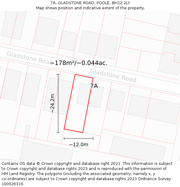 7A, GLADSTONE ROAD, POOLE, BH12 2LY: Plot and title map