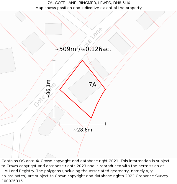 7A, GOTE LANE, RINGMER, LEWES, BN8 5HX: Plot and title map