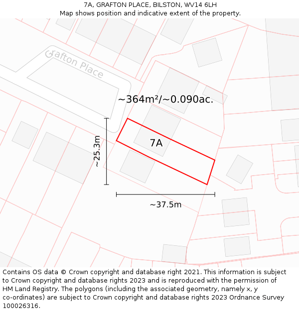 7A, GRAFTON PLACE, BILSTON, WV14 6LH: Plot and title map