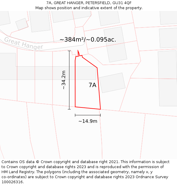 7A, GREAT HANGER, PETERSFIELD, GU31 4QF: Plot and title map