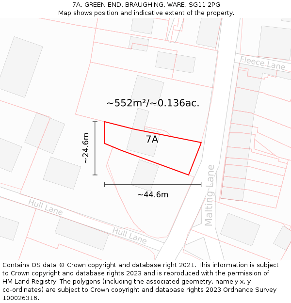 7A, GREEN END, BRAUGHING, WARE, SG11 2PG: Plot and title map