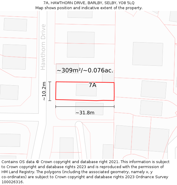 7A, HAWTHORN DRIVE, BARLBY, SELBY, YO8 5LQ: Plot and title map